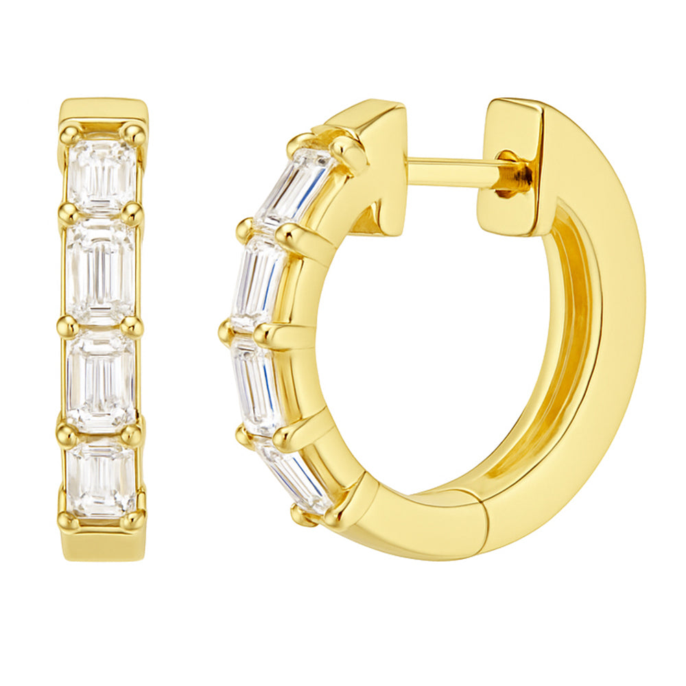 .93ct G SI 14kt Yellow Gold Emerald Cut Diamond Hoop Huggie Earrings