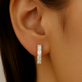 .93ct G SI 14kt Yellow Gold Emerald Cut Diamond Hoop Huggie Earrings