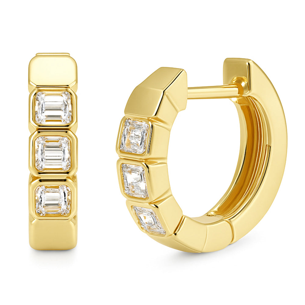.53ct G SI 14kt Yellow Gold Emerald Cut Diamond Hoop Huggie Earrings