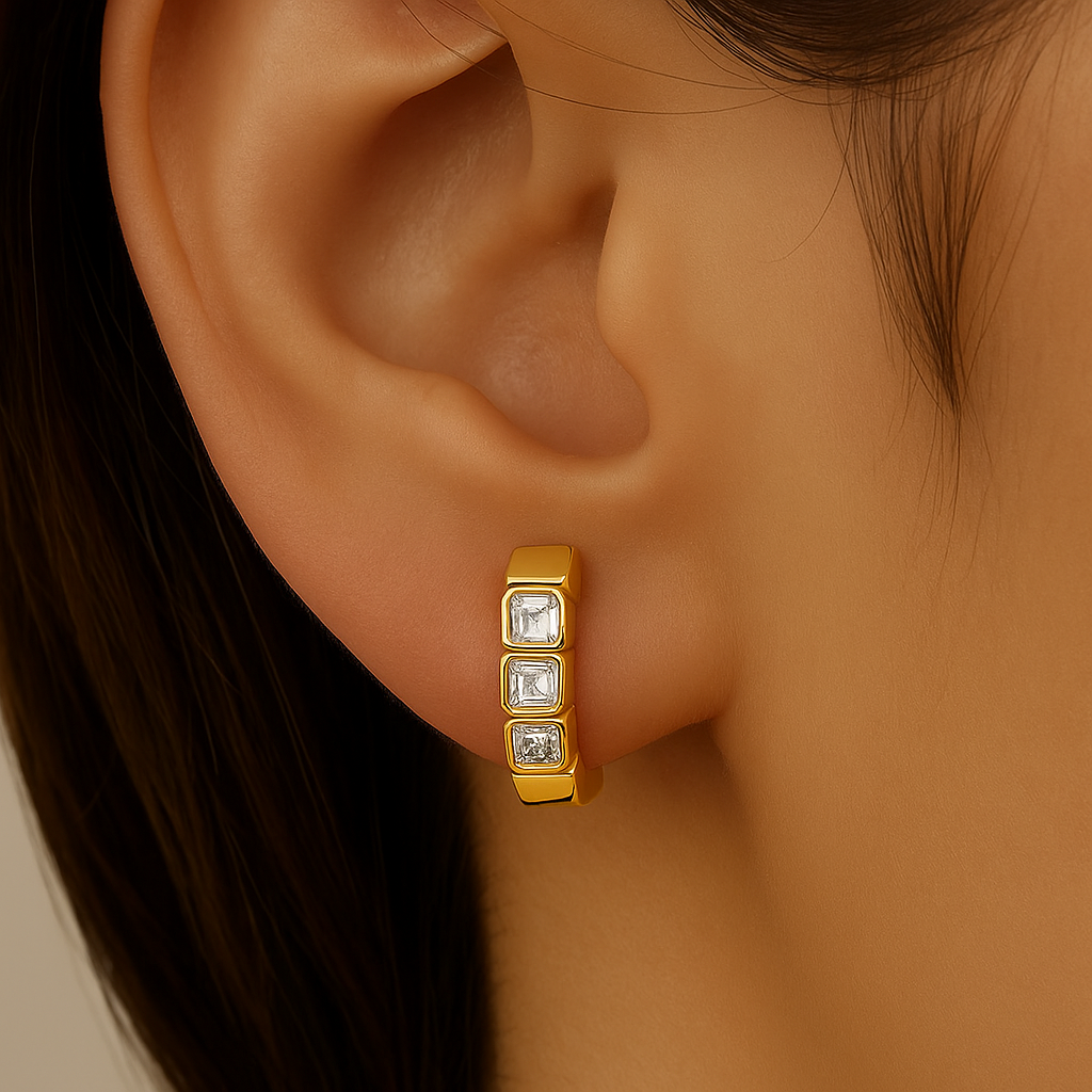 .53ct G SI 14kt Yellow Gold Emerald Cut Diamond Hoop Huggie Earrings