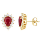 1.90ct G SI 14kt Yellow Gold Diamond & Ruby Pear Shape Gemstone Earrings