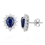 2.05ct G SI 14kt White Gold Diamond & Pear Blue Sapphire Gemstone Earrings
