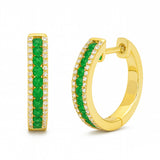 .43ct G SI 14kt Yellow Gold Diamond & Emerald Gemstone Hoop Earrings