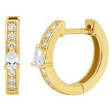 .35ct G SI 14kt Yellow Gold Round & Pear Shaped Diamond Hoop Huggie Earrings