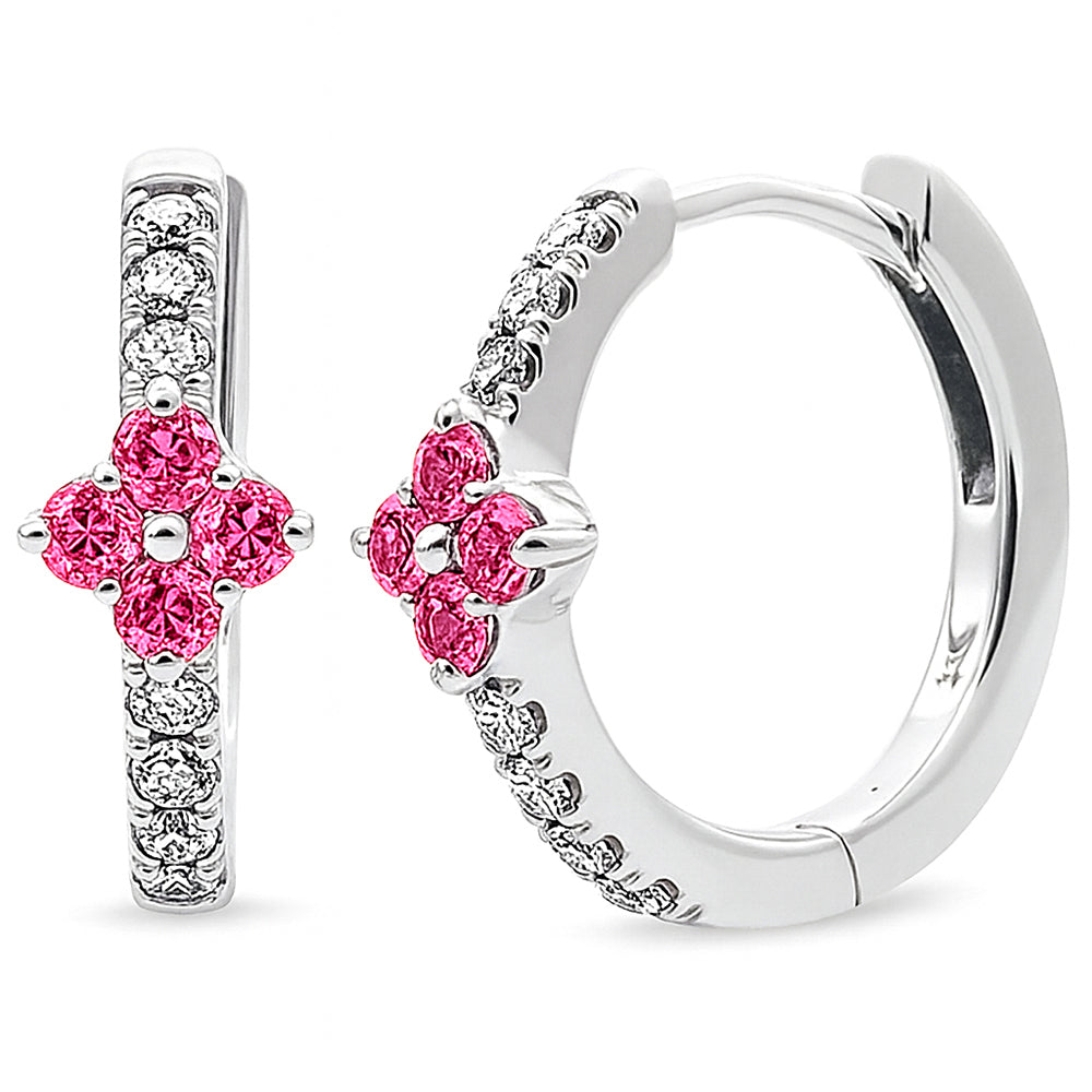 .53ct G SI 14kt White Gold Diamond & Pink Sapphire Gemstone Hoop Earrings