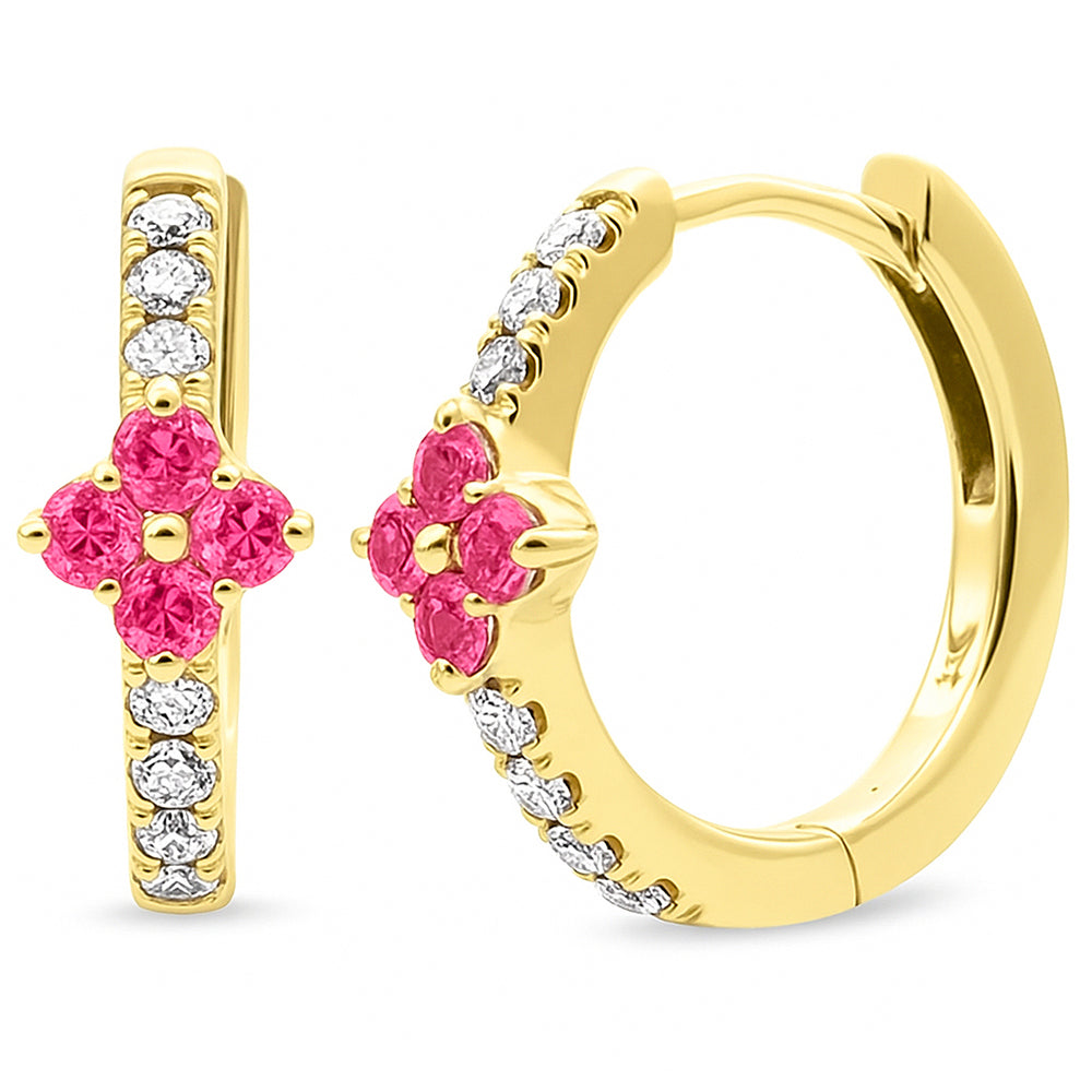 .53ct G SI 14kt Yellow Gold Diamond & Pink Sapphire Gemstone Hoop Earrings