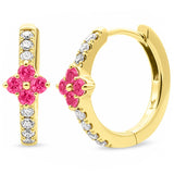 .53ct G SI 14kt Yellow Gold Diamond & Pink Sapphire Gemstone Hoop Earrings