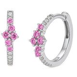 <span style="color:purple">SPECIAL!</span> .34ct G SI 14kt White Gold Diamond & Pink Sapphire Gemstone Hoop Earrings