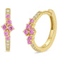 <span style="color:purple">SPECIAL!</span> .34ct G SI 14kt Yellow Gold Diamond & Pink Sapphire Gemstone Hoop Earrings