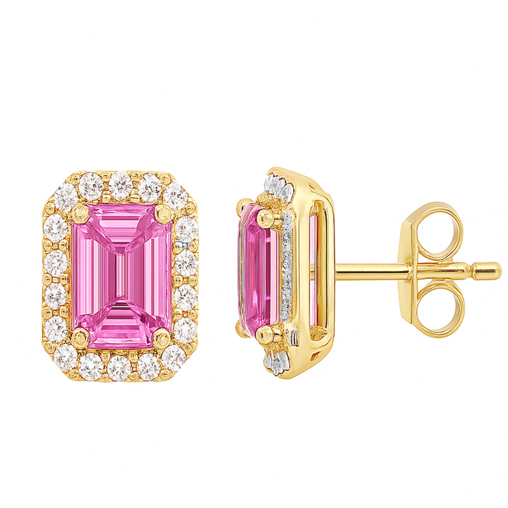 1.20ct G SI 14KT Yellow Gold Diamond & Pink Sapphire Gemstone Earrings