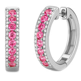 .58ct G SI 14KT White Gold Round Diamond & Pink Sapphire Gemstone Hoop Earrings