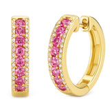 .59ct G SI 14KT Yellow Gold Round Diamond & Pink Sapphire Gemstone Hoop Earrings