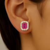 1.33ct G SI 14KT Yellow Gold Diamond & Pink Sapphire Gemstone Earrings