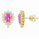 1.69ct G SI 14KT Yellow Gold Diamond Pear Shape Pink Sapphire Gemstone Earrings