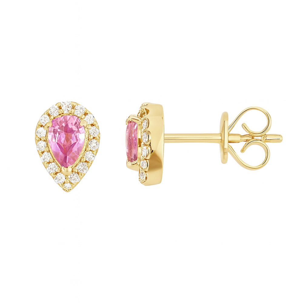 .39ct G SI 14KT Yellow Gold Diamond & Pink Sapphire Gemstone Earrings