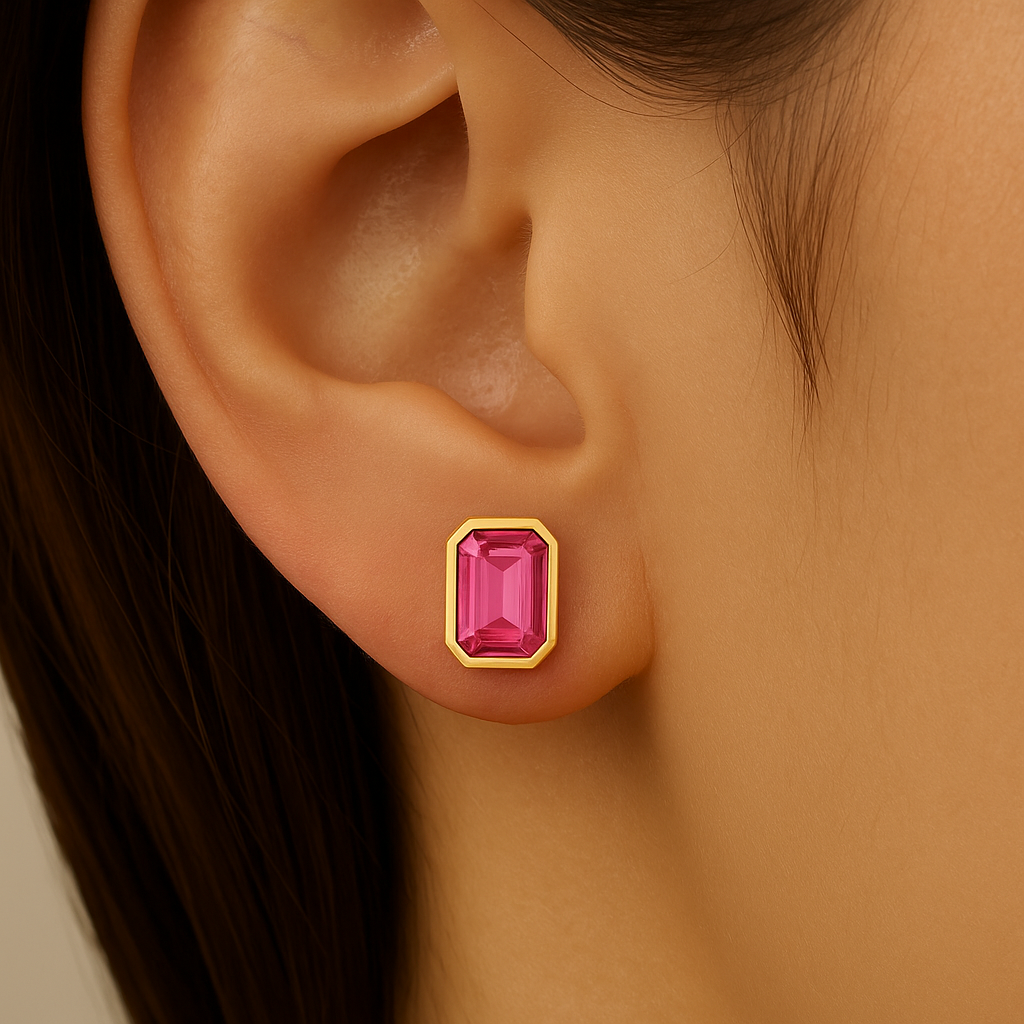 1.09ct G SI 14KT Yellow Gold Bezel Set Pink Sapphire Gemstone Earrings