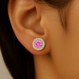 .80ct G SI 14KT Yellow Gold Diamond & Pink Sapphire Gemstone Earrings