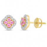 .79ct G SI 14kt Yellow Gold Diamond & Pink Sapphire Clover Gemstone Earrings
