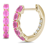  1.63ct G SI 14kt Yellow Gold Oval Pink Sapphire Gemstone & Diamond Hoop Earrings