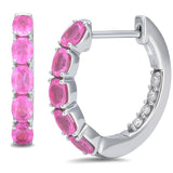 1.60ct G SI 14kt White Gold Oval Pink Sapphire Gemstone & Diamond Hoop Earrings