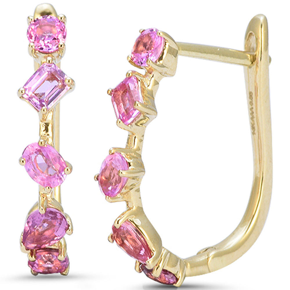1.41ct G SI 14kt Yellow Gold Pink Sapphire J Hoop Gemstone Earrings