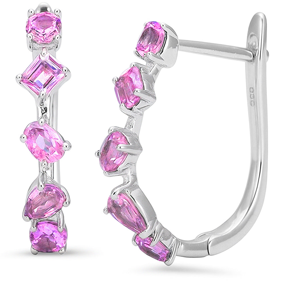 1.40ct G SI 14kt White Gold Pink Sapphire Gemstone J Hoop Earrings
