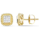 .13ct G SI 14kt Yellow Gold Round Diamond Square Shape Beaded Halo Earrings