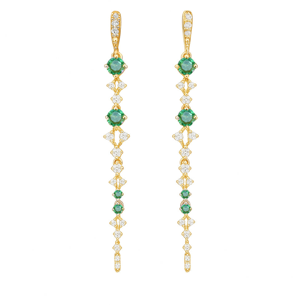 .48ct G SI 14kt Yellow Gold Diamond & Emerald Gemstone Drop Earrings