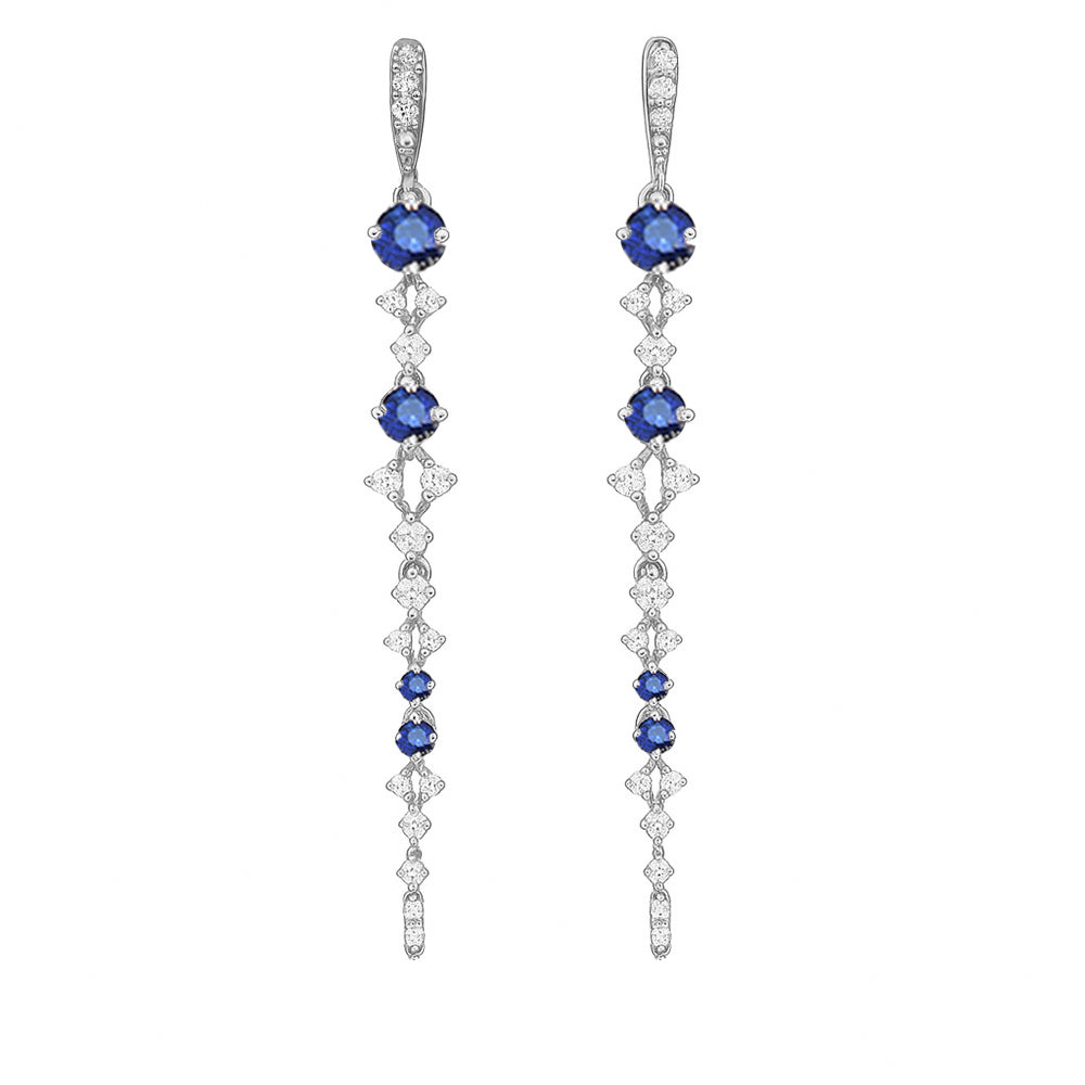 .59ct G SI 14kt White Gold Diamond & Blue Sapphire Gemstone Drop Earrings