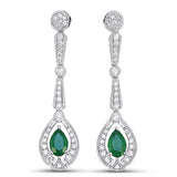 1.18ct G SI 14kt White Gold Diamond & Emerald Gemstone Teardrop Earrings