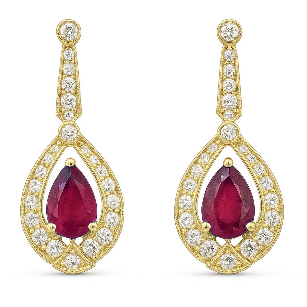 1.15ct G SI 14kt Yellow Gold Diamond & Ruby Gemstone Earrings