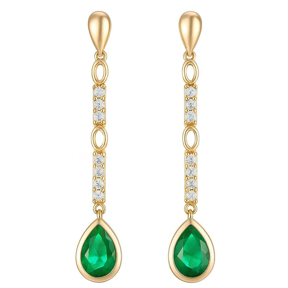 .90ct G SI 14kt Yellow Gold Diamond & Emerald Gemstone Drop Earrings