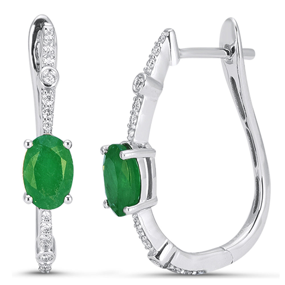 1.71ct G SI 14kt White Gold Diamond & Emerald Gemstone Hoop Earrings