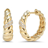 .10ct G SI 14kt Yellow Gold Diamond Scalloped Hoop Earrings