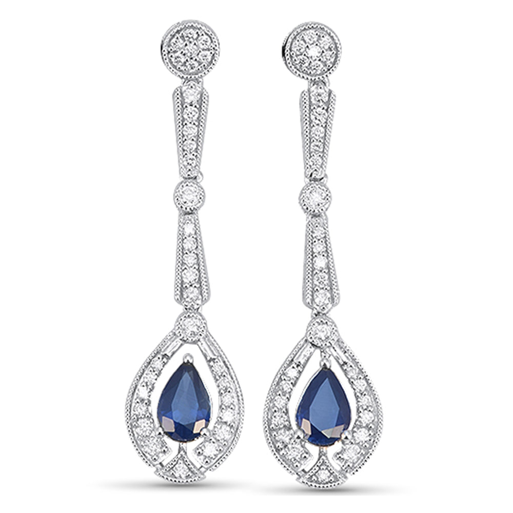1.43ct G SI 14kt White Gold Diamond & Blue Sapphire Teardrop Gemstone Earrings