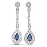 1.43ct G SI 14kt White Gold Diamond & Blue Sapphire Teardrop Gemstone Earrings