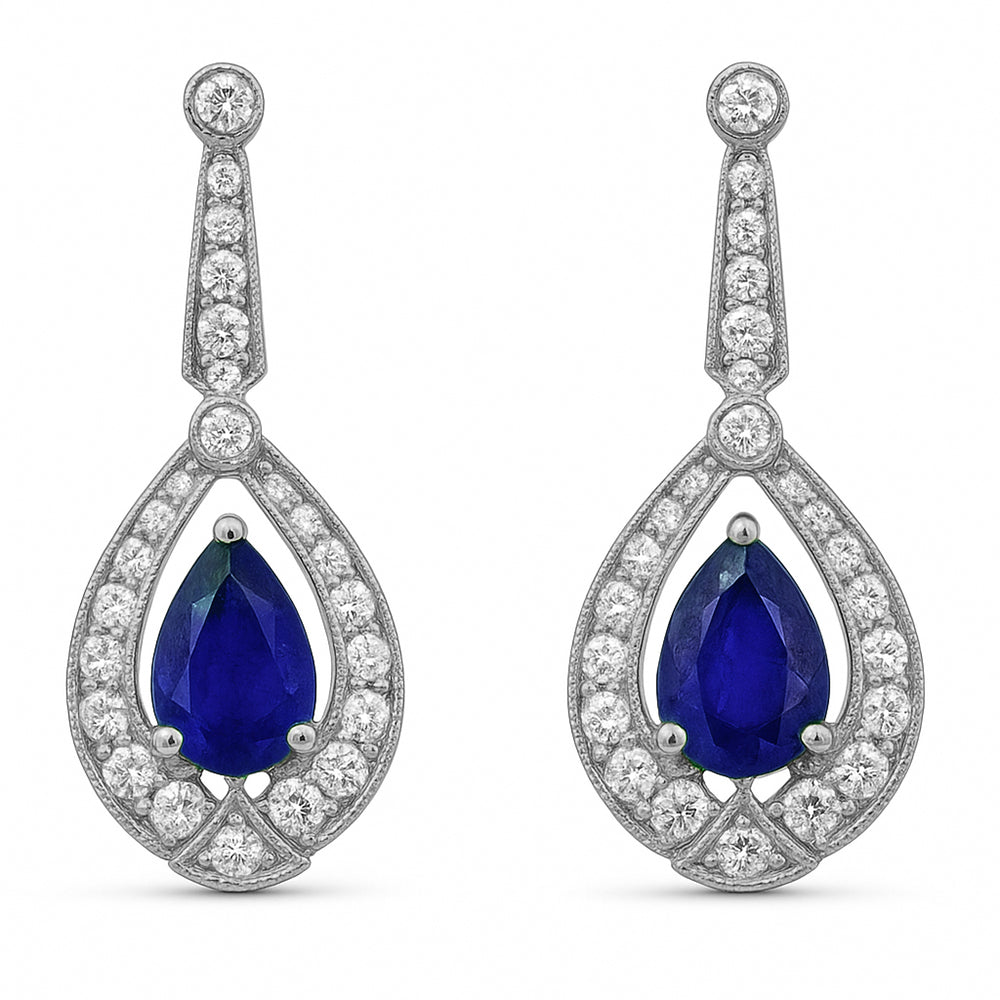 1.29ct G SI 14kt White Gold Diamond & Blue Sapphire Gemstone Earrings