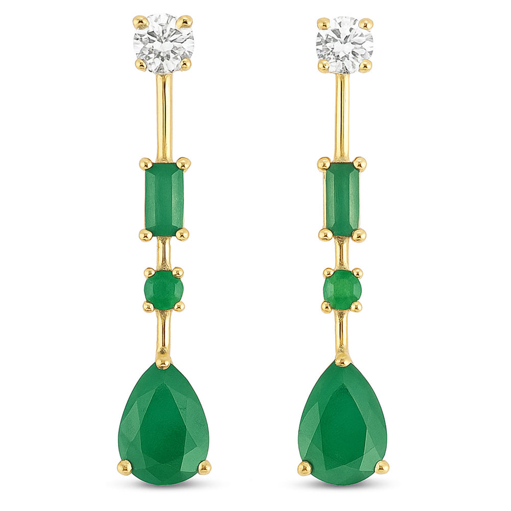 1.37ct G SI 14kt Yellow Gold Diamond & Emerald Gemstone Drop Earrings