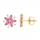 1.09ct G SI 14kt Yellow Gold Diamond & Pink Sapphire Snowflake Flower Gemstone Earrings