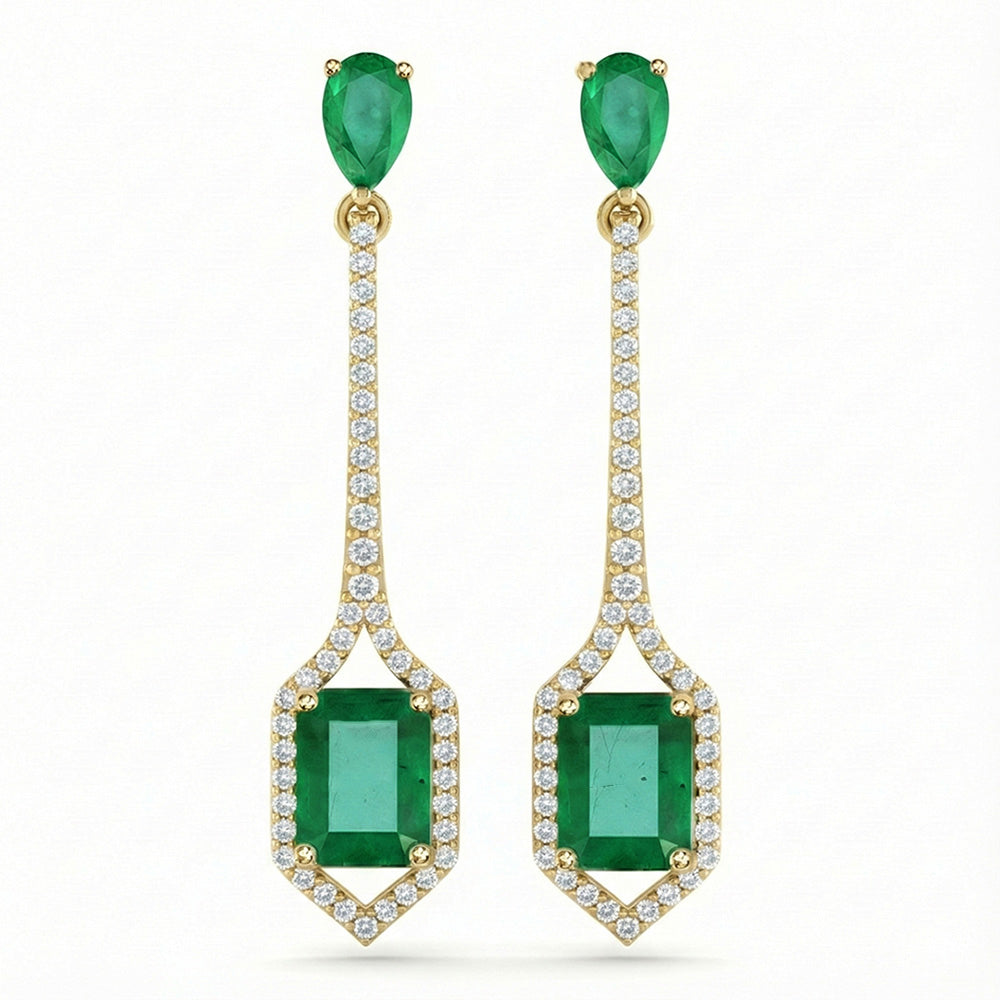 2.19ct G SI 14kt Yellow Gold Diamond & Emerald Gemstone Drop Earrings