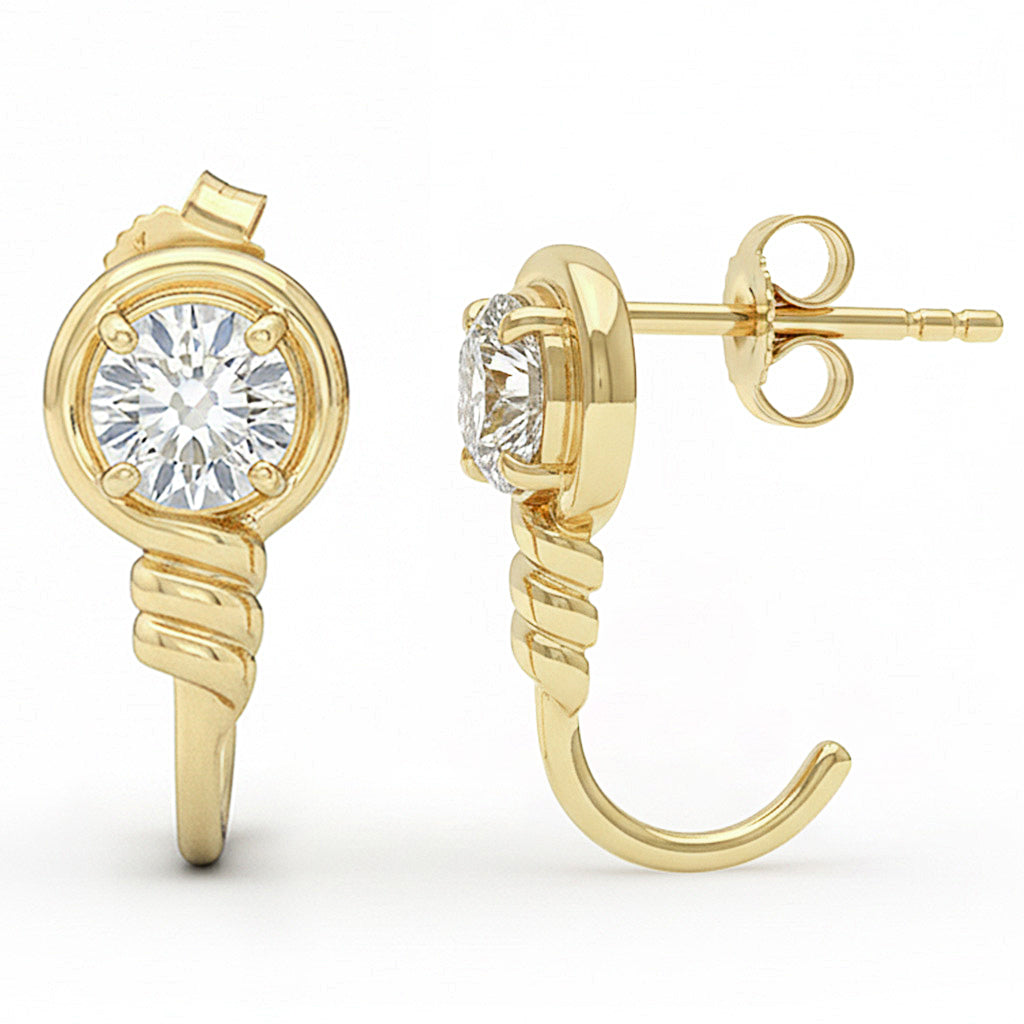 1.01ct G SI 14kt Yellow Gold Diamond J Hoop Stud Earrings