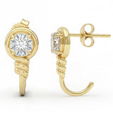 1.01ct G SI 14kt Yellow Gold Diamond J Hoop Stud Earrings