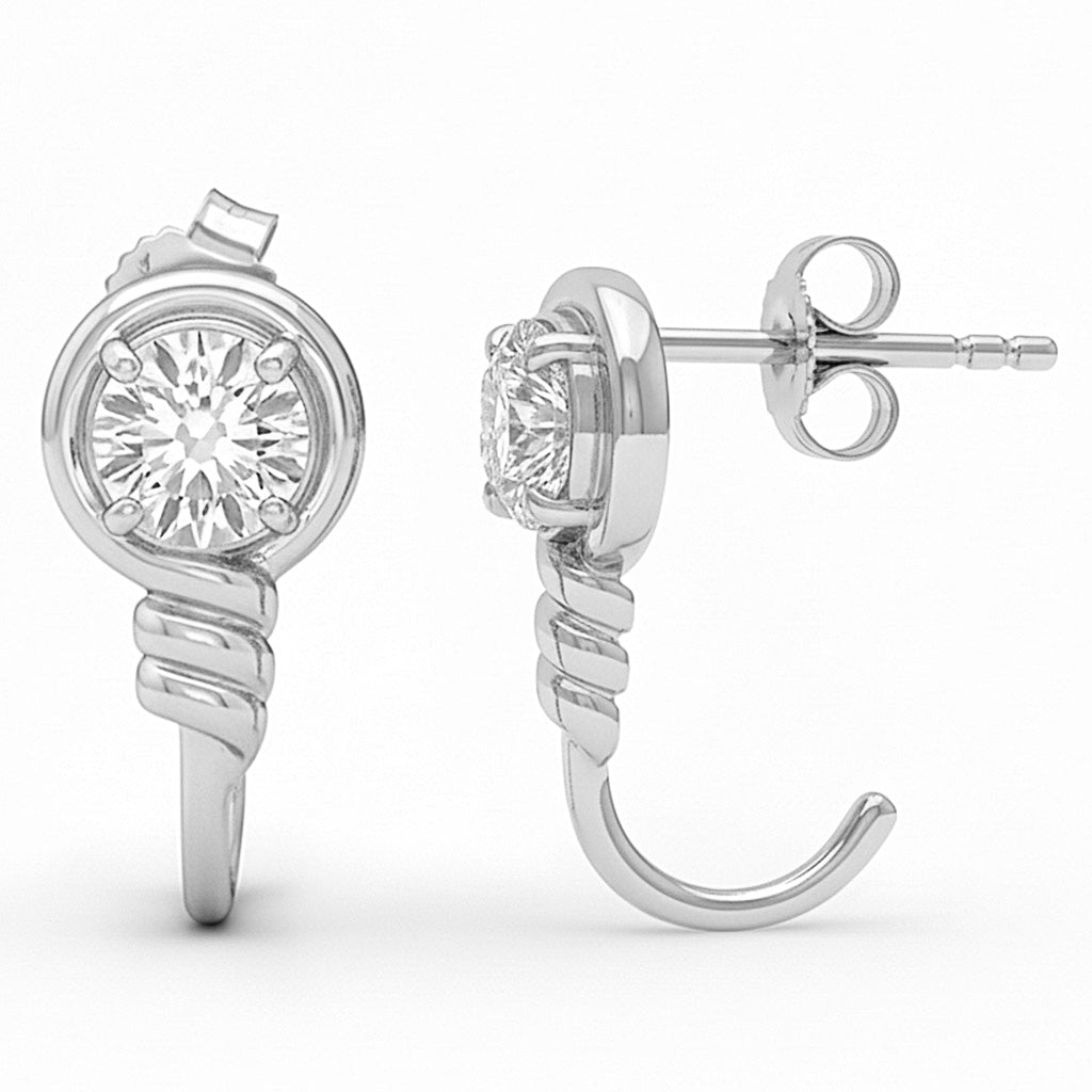 .98ct G SI 14kt White Gold Diamond J Hoop Stud Earrings
