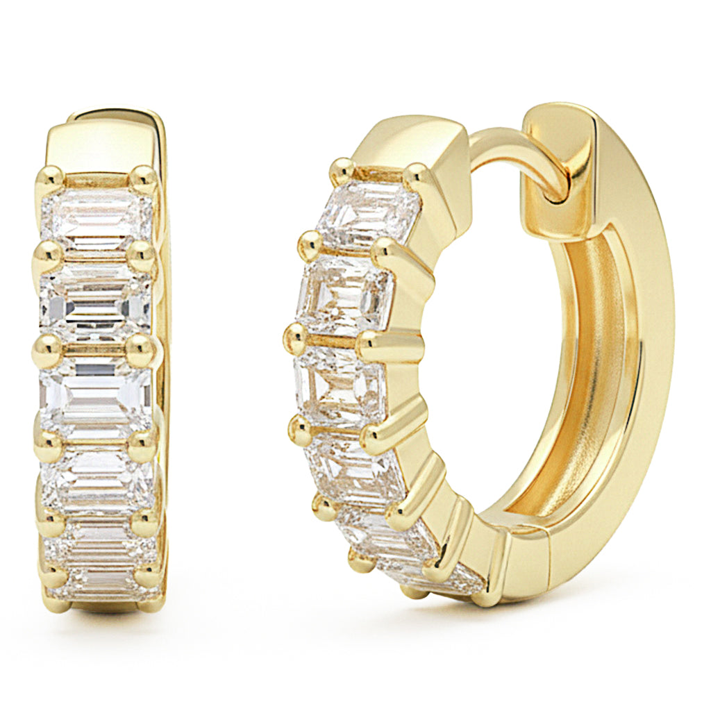 1.96ct G SI 14kt Yellow Gold Emerald Cut Diamond Hoop Earrings