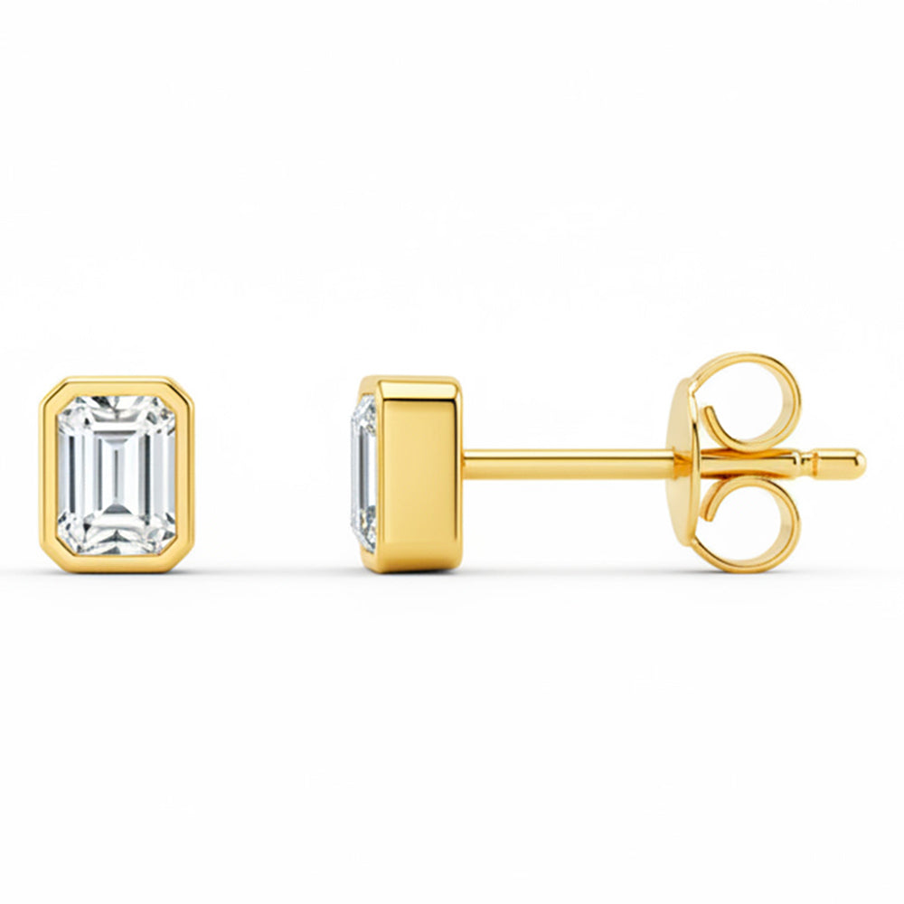 <span style="color:purple">SPECIAL!</span> .30ct G SI 14kt Yellow Gold Emerald Cut Diamond Bezel Set Stud Earrings