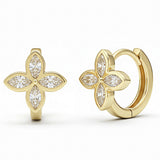.57ct G SI 14kt Yellow Gold Diamond Flower Shape Bezel Set Huggie Hoop Earrings