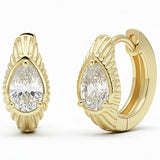 .58ct G SI 14kt Yellow Gold Pear Diamond Bezel Set Scalloped Huggie Earrings