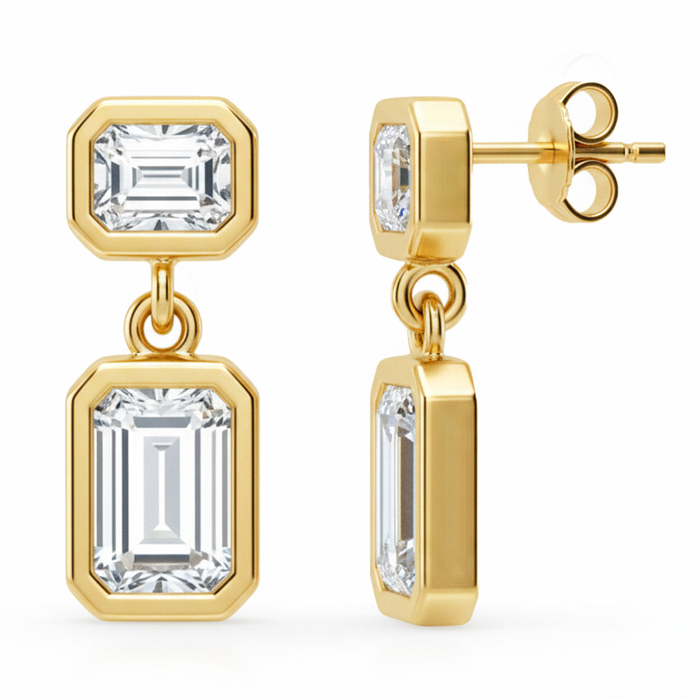 .54ct G SI 14kt Yellow Gold Emerald Cut Diamond Bezel Set Drop Earrings