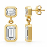 .54ct G SI 14kt Yellow Gold Emerald Cut Diamond Bezel Set Drop Earrings