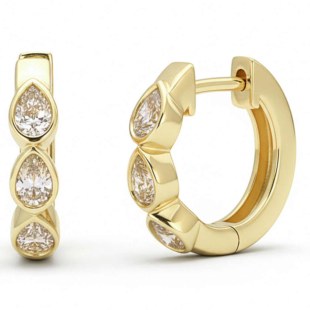<span style="color:purple">SPECIAL!</span> .46ct G SI 14kt Yellow Gold Pear Cut Diamond Bezel Set Hughie Hoop Earrings